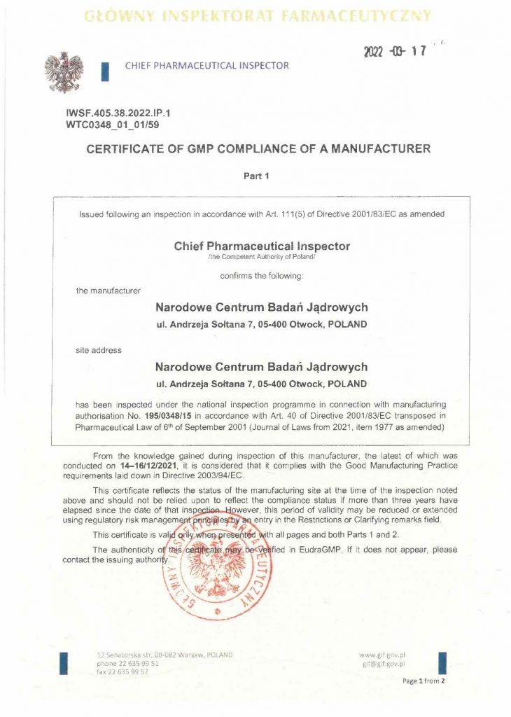 Certyfikat GMP - produkty sterylne
